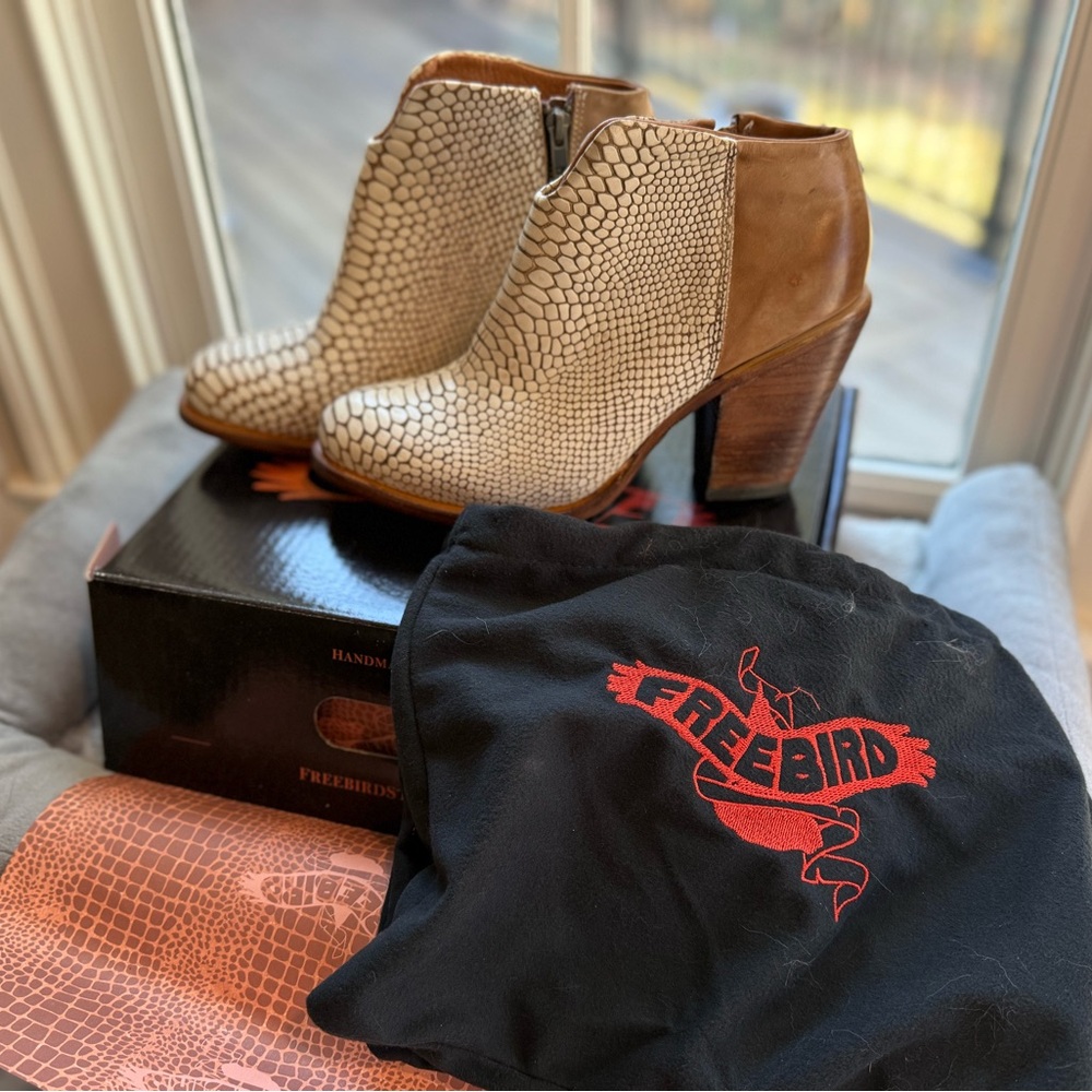 Freebird Cream and Brown Ankle Boots